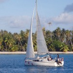 Prise de mouillage sous voiles à Hirifa, atoll de Fakarava