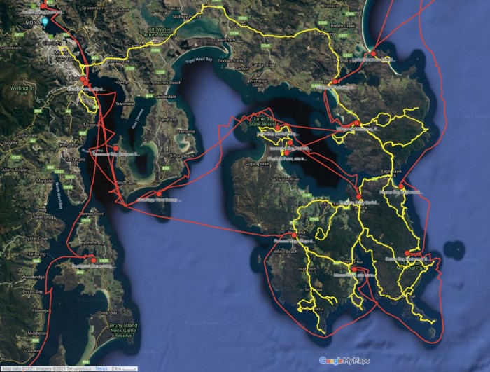 Taranna, Hobart et Murdunna - cliquer sur l’image pour ouvrir la Google Maps