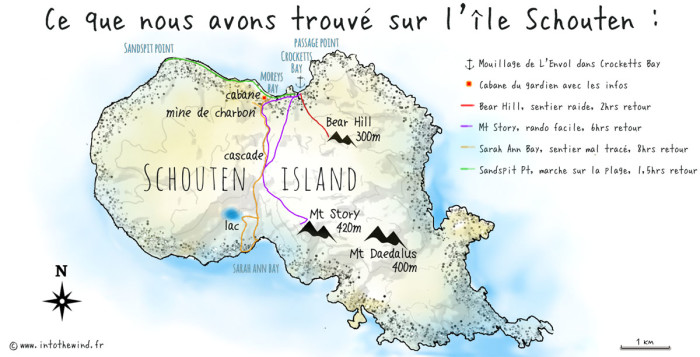 Schouten Island et ses chemins dessinés par Carina