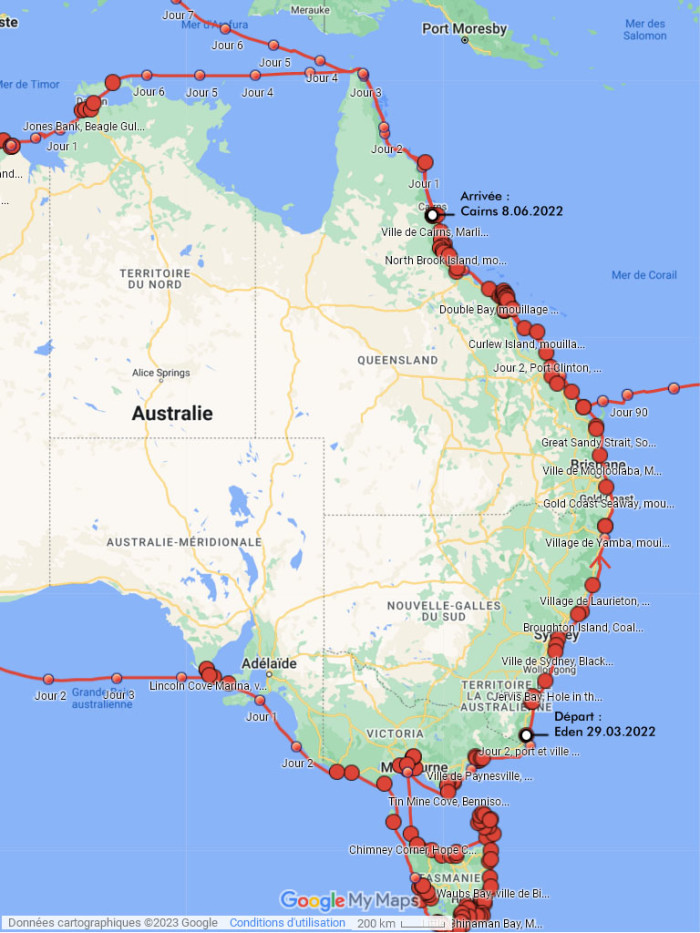 Côte Est d’Australie en 72 jours, 1’600 milles et 30 stops